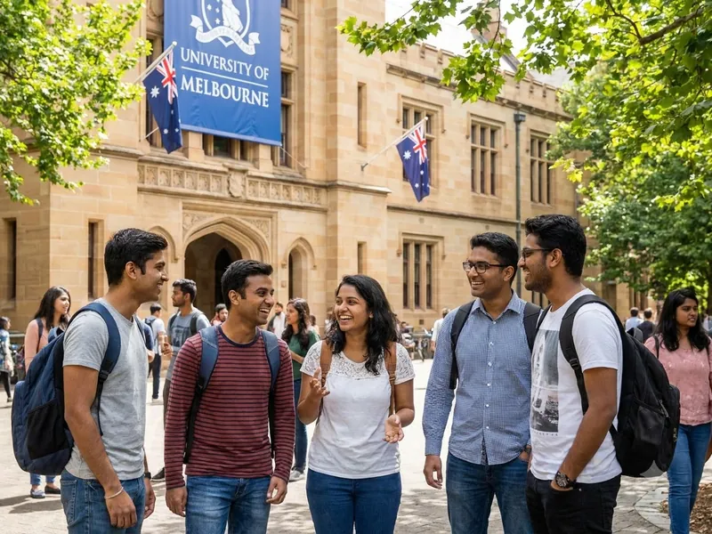 Indian students walking together on a university campus in Australia