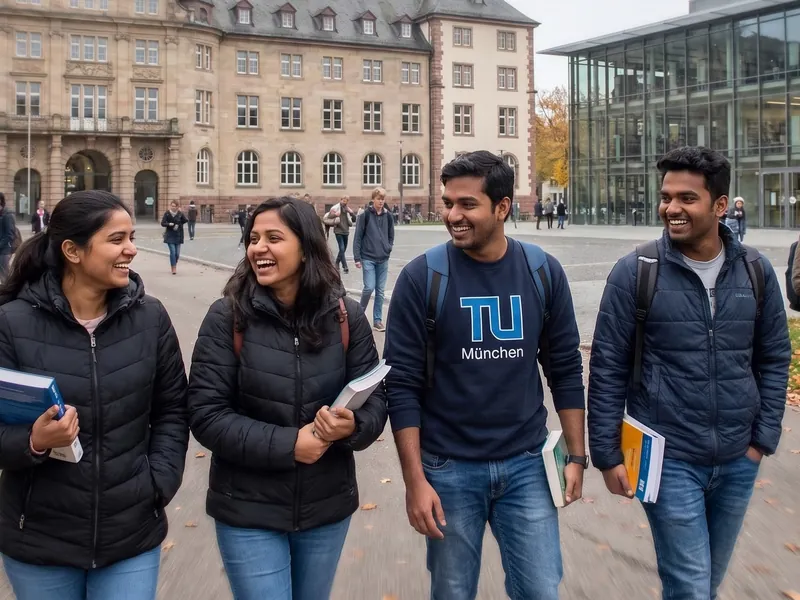 Indian students talking together on campus in Germany