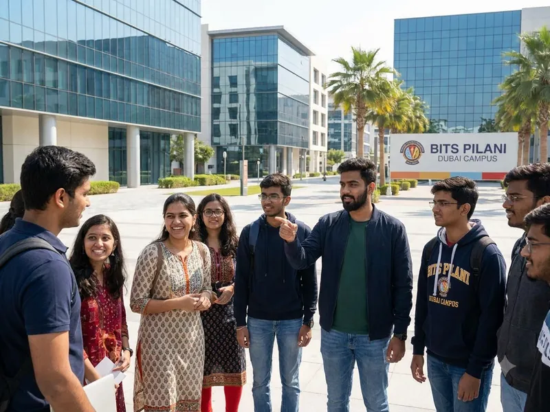 Indian students walking together on a university campus in Dubai
