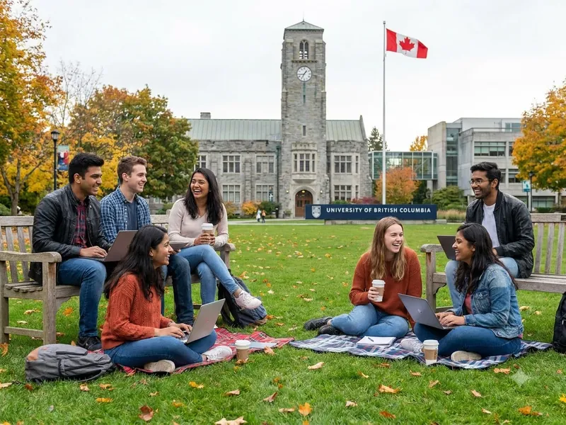 Indian and international students studying together on a university campus in Canada