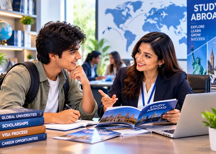 Indian student discussing international education options with counsellor